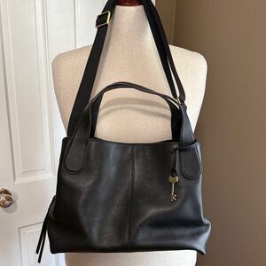 Fossil Black Pebbled Leather Crossbody Handbag